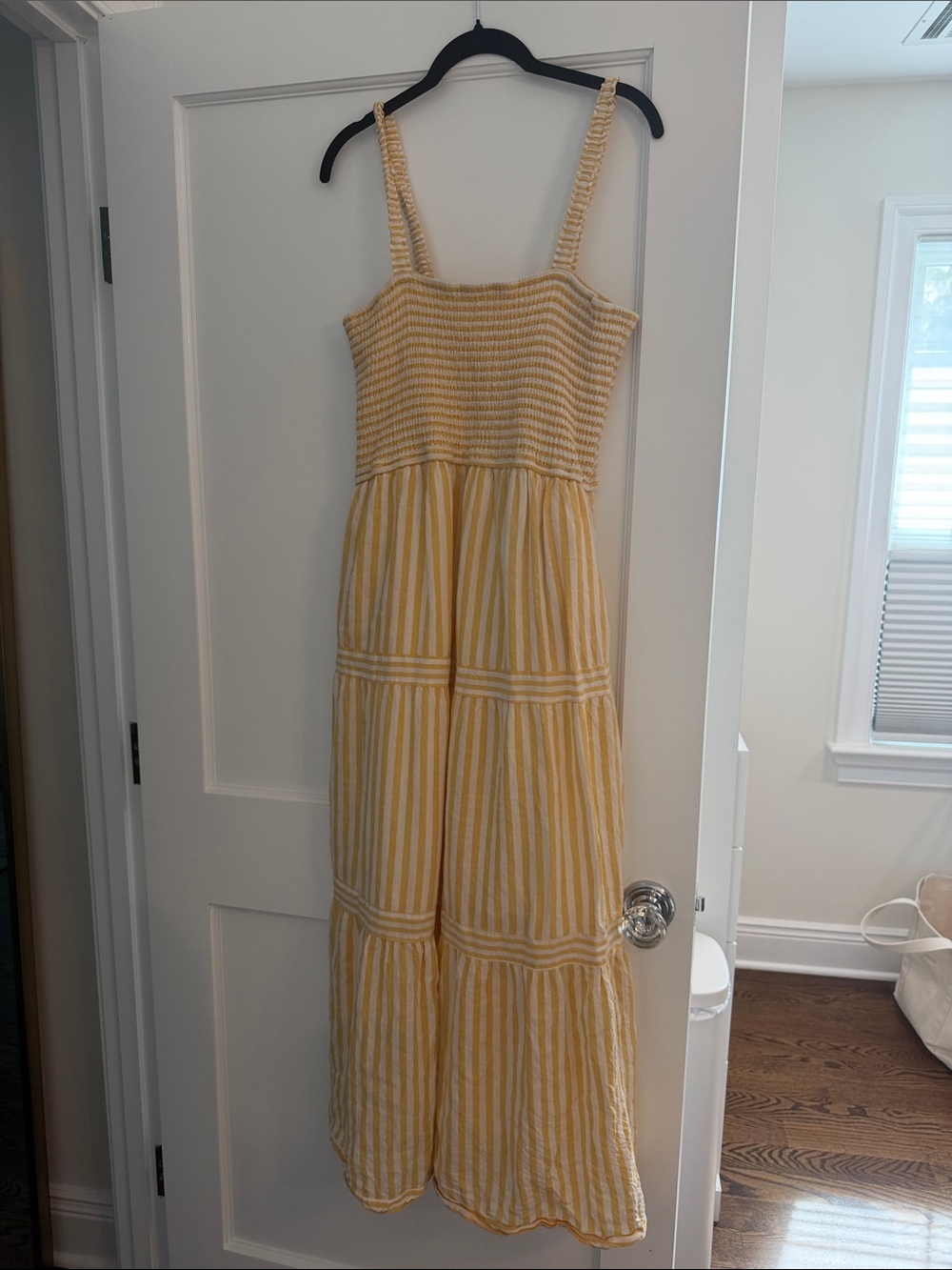 Marine Layer Women's Selene Linen Maxi Dress Golden Yellow Stripe Size XL